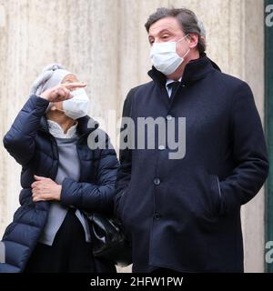 Mauro Scrobogna /LaPresse February 08, 2021&#xa0; Rome, Italy Politics Chamber of Deputies consultations In the photo: Emma Bonino, + Europe, joking with Carlo Calenda, Action Stock Photo