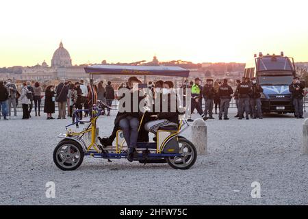 Mauro Scrobogna /LaPresse February 20, 2021&#xa0; Rome, Italy News Terrazza del Pincio - Anti-crowding measures In the photo: barriers and the presence of the police to contain the swarms of teenagers who are concentrated in the area Stock Photo