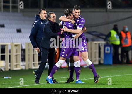 Nikola Milenkovic of Acf Fiorentina and Federico Chiesa of Juventus during  the Italian serie A, football match between Juventus Fc and Acf Fiorentina  on 12 February 2023 at Allianz Stadium, Turin, Italy. Photo Ndrerim Kaceli  - SuperStock