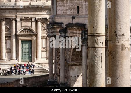 Mauro Scrobogna /LaPresse February 26, 2021&#xa0; Rome, Italy News School - didactic In the photo: a classroom during outdoor teaching at the Imperial Forums Stock Photo