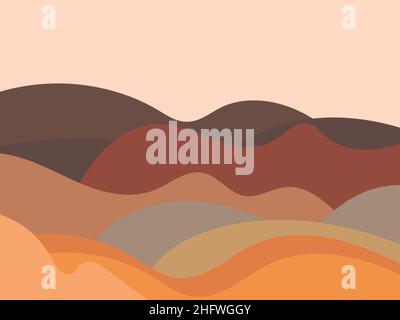 Mountain landscape view, minimalistic flat style. Wavy landscape with boho style. Design for posters, banners, book covers and interior design. Modern Stock Vector