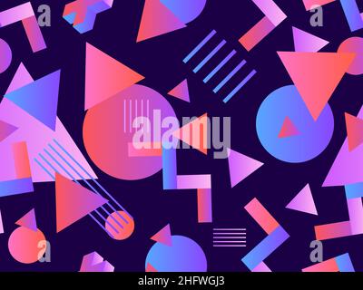 Memphis seamless pattern with geometric gradient shapes. Colorful geometric pattern in 80s style. Blue and red color. Design for banners, promotional Stock Vector