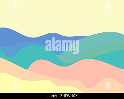 Multicolored wavy landscape in a minimalist style. Mountain desert landscape in flat style. Boho design for posters, prints and interiors. Modern mid- Stock Vector