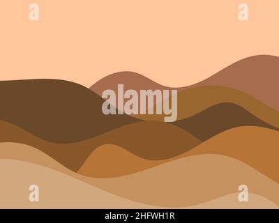 Mountain landscape view, minimalistic flat style. Wavy landscape with boho style. Design for posters, banners, book covers and interior design. Modern Stock Vector