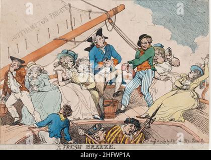 A fresh breeze 1789. Artist: Thomas Rowlandson (1756-1827) an English artist and caricaturist of the Georgian Era. A social observer, he was a prolific artist and print maker.  Credit: Thomas Rowlandson/17�Թ����� Stock Photo