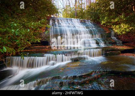 Grogan Creek Falls (or Falls on Grogan Creek) located in Pisgah National Forest near Brevard NC. Stock Photo