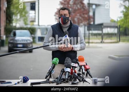 LaPresse - Claudio Furlan April 16 , 2021 Milan ( Italy ) News Matteo Salvini visits the vaccination center of the Fabbrica del Vapore Stock Photo