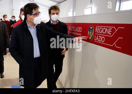 Mauro Scrobogna /LaPresse April 23, 2021&#xa0; Rome, Italy News Coronavirus, health emergency - Tor Vergata Polyclinic - vaccine campaign In the photo: The Lazio Region Health Councilor Alessio D'Amato at the inauguration of the anti-covid 19 vaccination center set up by the Italian Red Cross at the drive in of the Tor Vergata Polyclinic where the Johnson &amp; Johnson vaccine will be administered Foto Mauro Scrobogna /LaPresse 23&#x2013;04-2021 Roma , Italia News Coronavirus, emergenza sanitaria - Policlinico Tor Vergata - campagna vaccini Nella foto: L&#x2019;assessore alla Sanit&#xe0; della Stock Photo