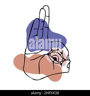 OK hand gecture with magic eye on abstract spot background. Hand showing okay sign. Vector illustration. Stock Vector