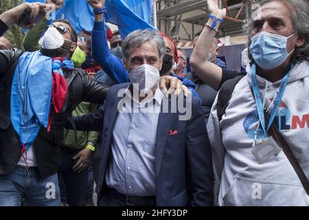 Roberto Monaldo / LaPresse 14-05-2021 Rome (Italy)News Demonstration of the former Ilva workers In the pic Rocco Palombella Stock Photo