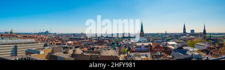 Copenhagen, Denmark - May 12 2017: Southern view from Rundetårn. Sankt Nicolai, Christiansborg and Helligåndskirken.. Stock Photo