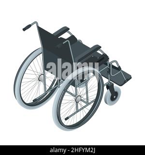 Isometric Wheelchair isolated. Medical support equipment. Health care concept. Chair with wheels, used when walking is difficult or impossible due to Stock Vector