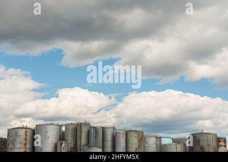 Sandefjord , Norway - July 16 2015: Industrial site containing a lot of tanks for storing chemicals. Stock Photo