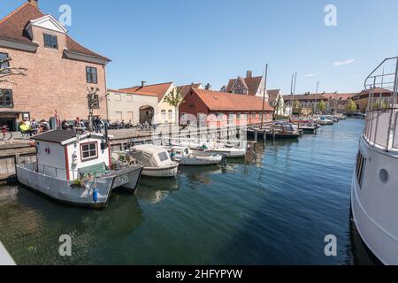 Copenhagen , Denmark - May 12 2017: View of the canal and boats from Wildersbro.. Stock Photo