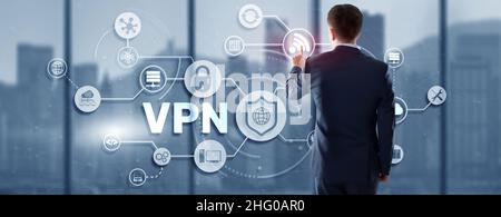 Virtual private network VPN. Provides privacy, anonymity and security to users by creating a private network connection across a public network connec Stock Photo