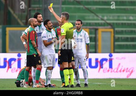 Roberto Settonce/Andrea Pomponi/LaPresse August 08, 2021 Terni(TR), Italy sport soccer Ternana vs Avellino - Italian Cup 2021/2022 - Libero Liberati Stadium In the pic: Niccol&#xf2; Baroni yellow card Stock Photo