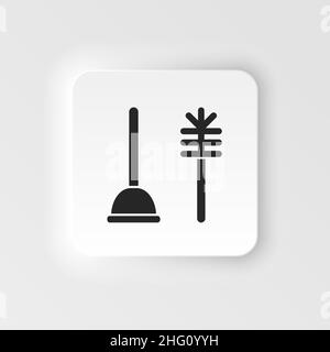 Toilet Plunger with Brush, Bathroom Clean Equipment. Flat neumorphic style neumorphic style vector icon Icon illustration. Simple black symbol on whit Stock Vector