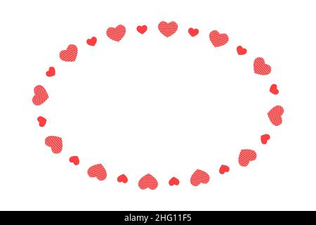 Oval frame with hearts. Template for Valentine day card, wedding invitation, photo, picture, banner. Vector flat illustration isolated on white background. Stock Vector