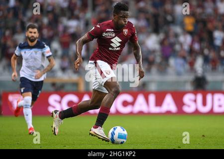 Marco Alpozzi/LaPresse September 23, 2021 Turin, Italy sport soccer EXCLUSIVE TORINO FC Torino vs Lazio - Italian Football Championship League A TIM 2021/2022 - Olimpico Grande Torino stadium. In the pic: Wilfried Singo (Torino FC); Stock Photo