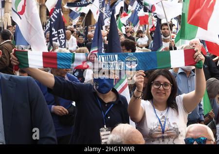 Michele Nucci/LaPresse September 26, 2021 - Bologna, Italy news Meeting Giorgia Meloni leader of right party 'Fratelli d&#x2019;Italia' in Galvani square Stock Photo