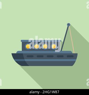 Delivery fish boat icon flat vector. Fishing sea. Water sail Stock Vector