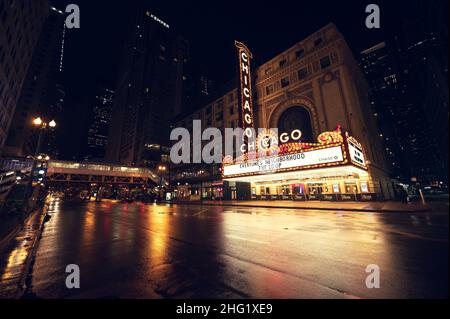 October 22, 2020- Chicago Theater poster at night Stock Photo