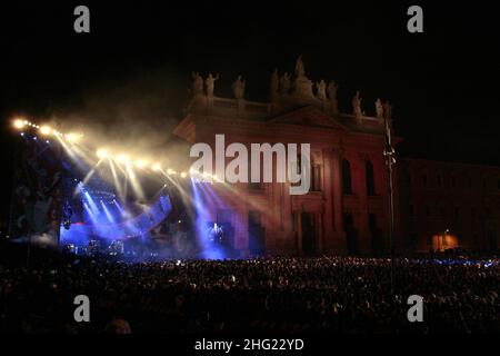 Robert Smith of The Cure performs on stage during the Coca Cola @ MTV at San Giovanni in Laterano Square in Rome, Italy.  Stock Photo