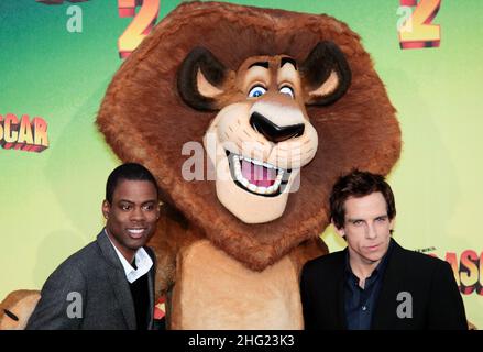 Actors Ben Stiller and Chris Rock pose during the photocall for Madagascar: Escape 2 Africa in Rome, Italy. Stock Photo