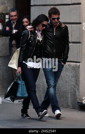 Footballer Adrian Mutu and his wife Consuelo spotted shopping in Milan, Italy. Stock Photo