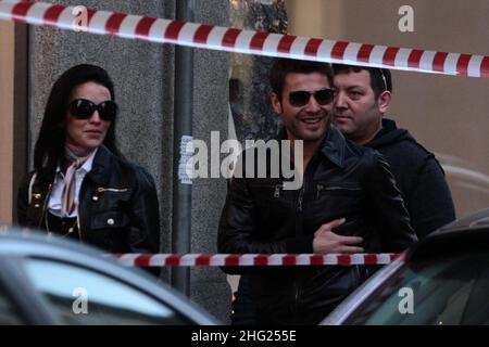 Footballer Adrian Mutu and his wife Consuelo spotted shopping in Milan, Italy. Stock Photo