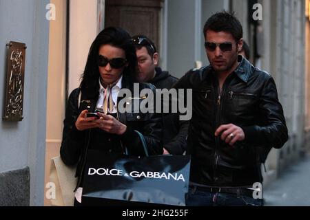 Footballer Adrian Mutu and his wife Consuelo spotted shopping in Milan, Italy. Stock Photo