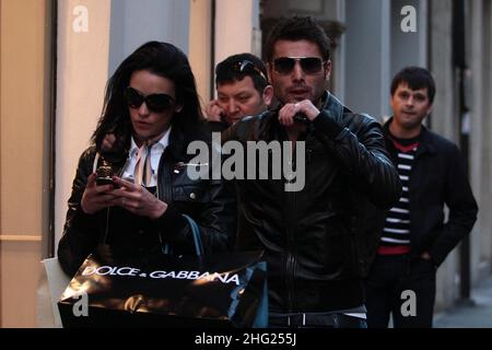 Footballer Adrian Mutu and his wife Consuelo spotted shopping in Milan, Italy. Stock Photo