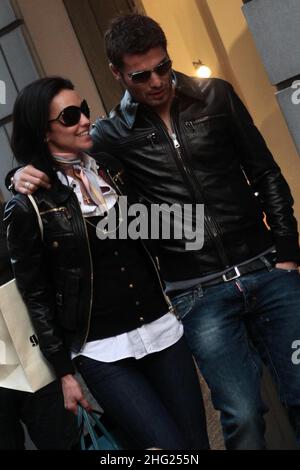 Footballer Adrian Mutu and his wife Consuelo spotted shopping in Milan, Italy. Stock Photo