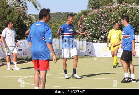 Federico Macheda takes part in a football game whilst on holiday with friends in Porto Cervo, northern Sardinia. Stock Photo