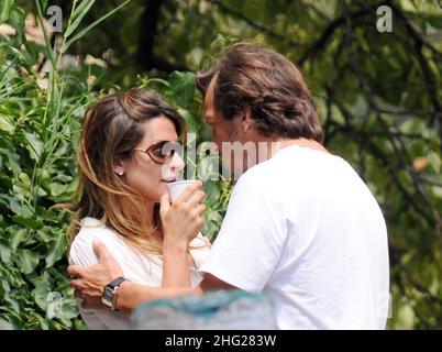 Italian Director Gabriele Muccino on the set of his new movie 'Baciami ancora' (Kiss me again) with his partner Angela Russo. Stock Photo