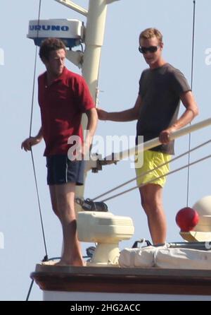 Pierre Casiraghi (the younger son of HSH Princess Caroline of Monaco) on holiday on the yacht Pacha 3 with some friends, Italy  Stock Photo