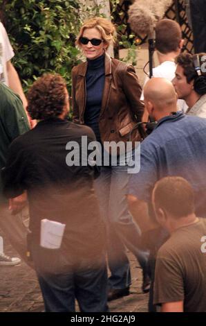 Julia Roberts seen on the set of 'Eat, Pray, Love' in Rome, Italy.  Stock Photo