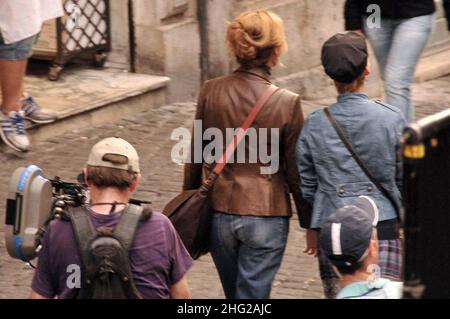 Julia Roberts seen on the set of 'Eat, Pray, Love' in Rome, Italy.  Stock Photo