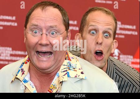 John Lasseter and Pete Docter attend the 'Golden Lion Lifetime Achievement' photocall at the Palazzo del Casino during the 66th Venice Film Festival in Venice, Italy. Stock Photo