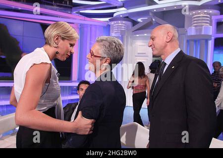 Federica Pellegrini with her family and boyfriend Luca Marin appear on Italian TV show 'Porta a Porta', Italy Stock Photo