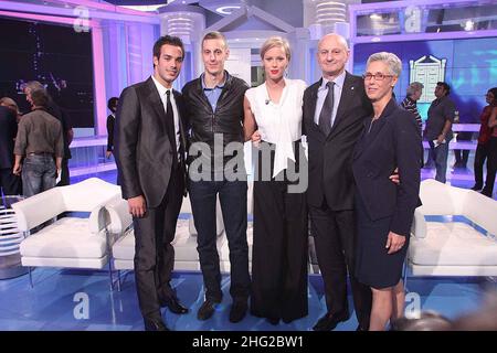 Federica Pellegrini with her family and boyfriend Luca Marin appear on Italian TV show 'Porta a Porta', Italy Stock Photo