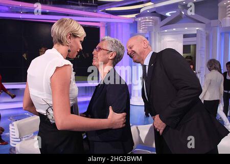 Federica Pellegrini with her family and boyfriend Luca Marin appear on Italian TV show 'Porta a Porta', Italy Stock Photo