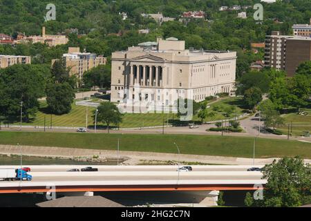 Masonic Temple aerial view. With I-75 highway just in front. Dayton, Ohio, USA. Stock Photo