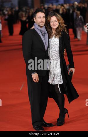 Raoul Bova with his wife Chiara Giordano arriving for screening of 'Viola Di Mare' as part of the 'Rome Film Festival', Italy. Stock Photo