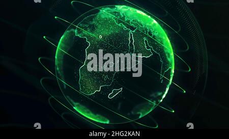 Planet earth rotating loop animation future technology business concept. loopable rotation of high detailed concept of digital earth globe with random Stock Photo