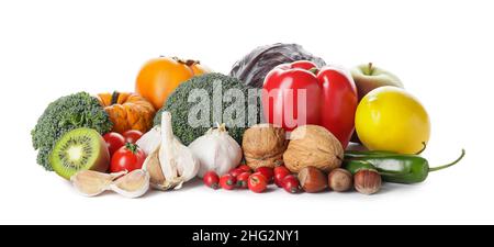 Different healthy products on white background Stock Photo