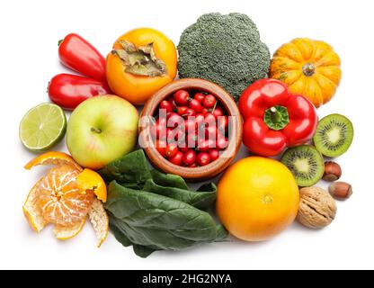 Different healthy products on white background Stock Photo