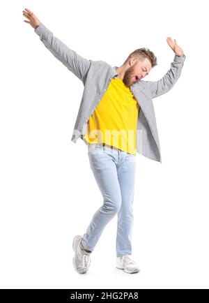 Cool dancing young man isolated on white Stock Photo