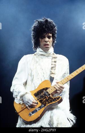 DETROIT, MI - NOVEMBER 4: American singer Prince (1958-2016) performs on stage during the 1984 Purple Rain Tour on November 4, 1984 at the Joe Louis Arena in Detroit, Michigan. Credit: Ross Marino / Rock Negatives / MediaPunch Stock Photo