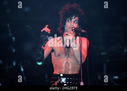 DETROIT, MI - NOVEMBER 4: American singer Prince (1958-2016) performs on stage during the 1984 Purple Rain Tour on November 4, 1984 at the Joe Louis Arena in Detroit, Michigan. Credit: Ross Marino / Rock Negatives / MediaPunch Stock Photo